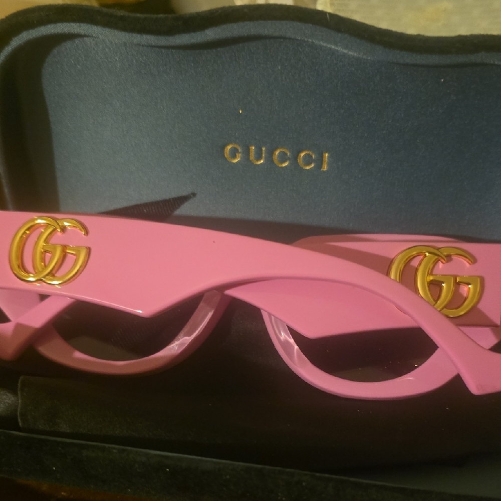 Gucci Bold Pink Sunglasses with Gold Accents